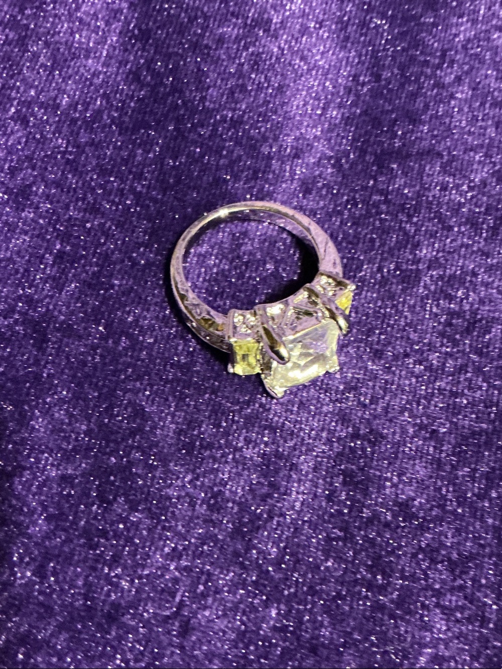 Silver Ring with Clear and Yellow Gemstones - Women Jewelry